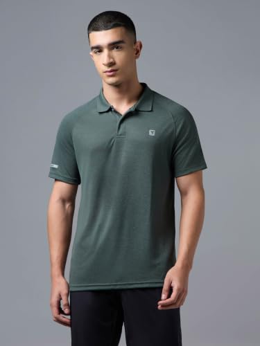 Image of TECHNOSPORT Men's DOUBLECOOL Melange Slim Fit Polo T-Shirt Quick Dry Performance Sports Polo with UPF 50+, Anti-Odour, Anti-Microbial & 2-Way Stretch Golf, Gym, Training & Casual Wear