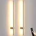 Battery Operated Wall Sconces with Remote, Dimmable 3000K-6000K/Timer/Memory LED Wall Lamp, 350°Rotate, USB Rechargeable Wireless wall lights for Living Room, Bedroom Brushed Nickel 39.3" (2 Pack)