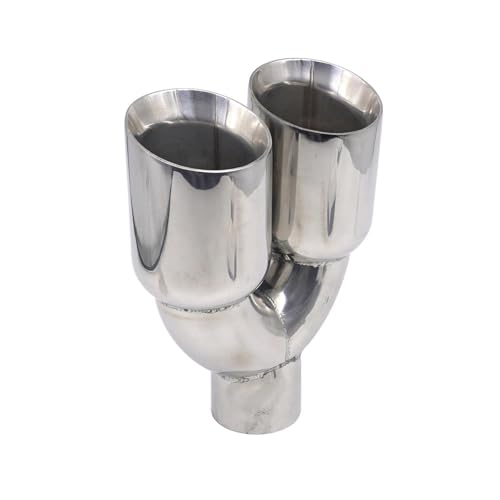 DZSQOMHGD Tubo de Escape Punta Silenciador Escape Doble Salida 63MM Entrada Universal 2,5 Pulgadas, Salida De 89/101mm Doble Pared Acero Inoxidable Tubos de Escape(63-89MM Silver)