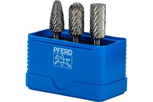 PFERD 3-Piece Carbide Bur Set, Omni Cut, 1/4" Shank, Tungsten Carbide Rotary Burrs, for Precision Grinding & Deburring, Includes Plastic Case – Part 28038