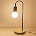 BarcelonaLED - Lampada da tavolo curva, moderna nordica in legno e metallo nero, attacco E27 per lampadina LED Edison, comodino, testiera, camera da letto, scrivania, lettura