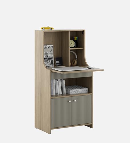 Image of Spacewood Study Table | 3 Year Warranty | Oliver |Study Desk with Storage, Study Table, Table with 3 Shelves and 1 Drawer Storage | Engineered Wood | Santana Oak & Modern Ash