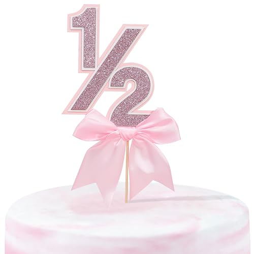 Pink Bow 1/2 Cake Topper - Half Birthday Decoration Bow 6 Month Birthday Cake Topper Half Way To Be One Decoration For 6 Month Show Party Supplies (pink)