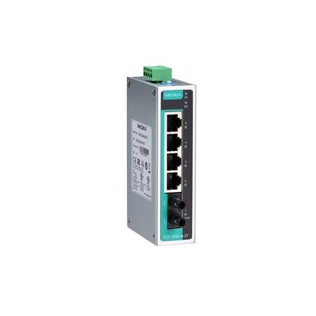 MOXA EDS-205A-M-ST Unmanaged Ethernet Switch with 4 x 10/100BaseTX Ports, and 1 x 100BaseFX Multi-Mode Port with ST Connector, -10 to 60C Operating Temp.