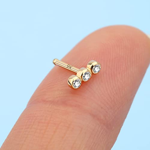 Meiighting 9K Gold Nose Stud Solid Gold Nose Rings 20G With Round Cubic Zirconia Nose Piercing Jewelry For Women Men Real Gold Body Piercing Jewelry #TOP1