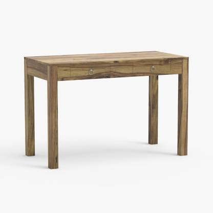 Image of Solid Sheesham Wood Study Writing Table with 2 Drawer, Computer Laptop Desk, Furniture for Study, Living Room, Hall, Home, Office Areas