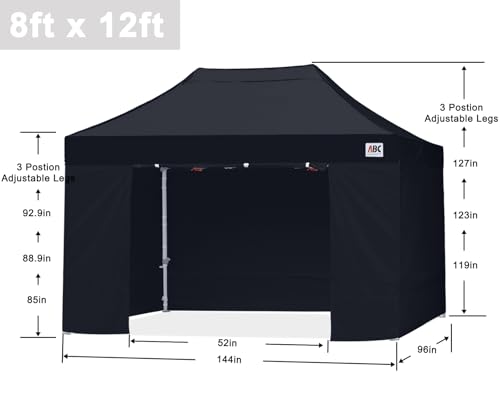 Image of ABCCANOPY Commercial Pop Up Canopy Tent with Sidewalls 8X12,Black