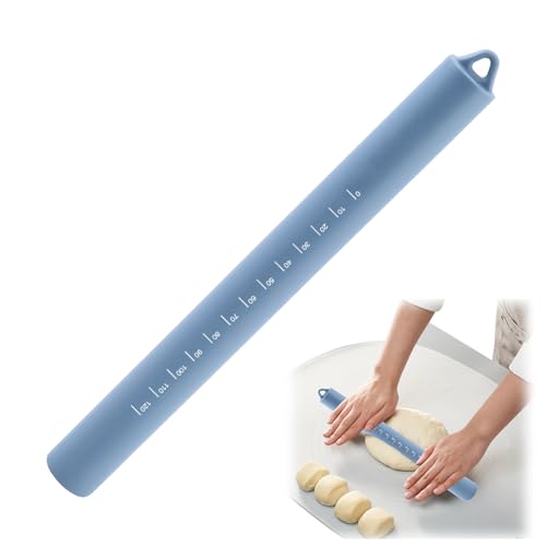 Mattarello in silicone, antiaderente, in acciaio inox, con nucleo interno per la pasta, mattarello per la cottura (blu)