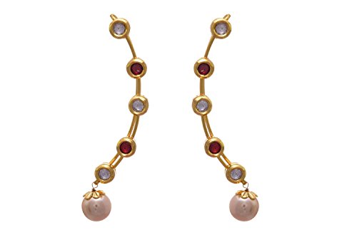 Image of JFL - Grand Glorious Red One Gram Gold Plated Kundan n Pearl Ear Cuff For Women,Valentine
