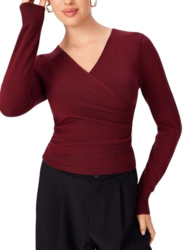 CIDER Wrap Sweaters for Women Trendy Long Sleeve V Neck Cross Front Ruched Knit Cozy Pullover Sweater Tops3