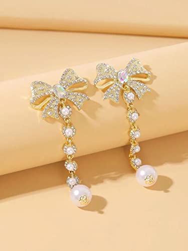 Crystal Dangler Earrings with Bow Shaped Pearl Danglers