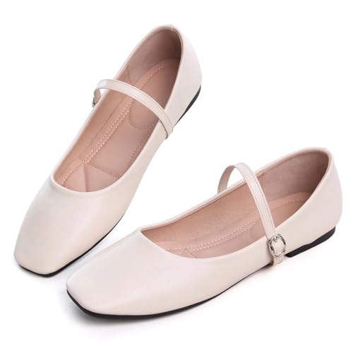 Image of LUXINYU Women's Slip on Flats,Classy Round Toe Solid Classic Mary Jane Ballet Dance Shoes Soft Comfortable PU Flat Shoes