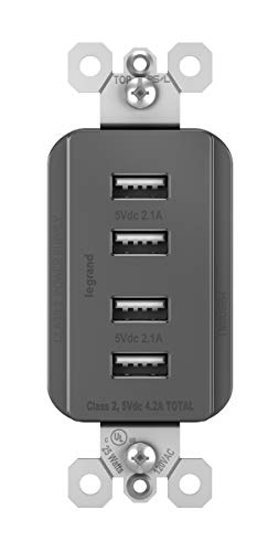 Hot Deals Legrand radiant 15 Amp Decorator Wall Outlet with 4.2 Amp USB Charger, Quad, Multi Port Charging Station, Black, TM8USB4BKCC6