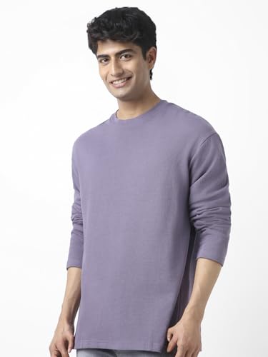 Image of Urbano Fashion Men's Textured Round Neck Oversized Full Sleeve Cotton T-Shirt