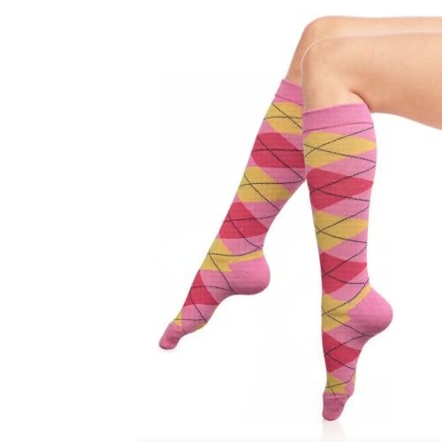 Image of Couver Women's Argyle Knee High Socks - Soft Acrylic Over the Calf Tube Style Socks for Casual Athletic - One Size