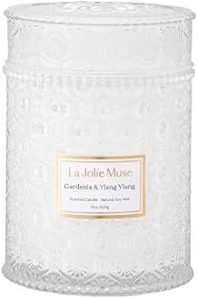 LA JOLIE MUSE Gardenia & Ylang Ylang Scented Candle – Ylang, Tuberose, Orange Blossom |19 oz Large Wooden Wick Candle | Natural Soy Wax | 90 Hours Clean Burn | Gift-Ready for Hosts