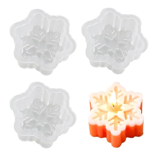 MMDOCO 3 moldes de floco de neve 3D para aromaterapia, sabão, velas natalícias e resina epóxi - silicone para ornamentos artesanais