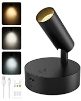 GOODEA Kabellose Spotlight - Aufladbare Wandleuchte Innen Akku bis zu 30 Tage, 3 Farben Dimmbar Wandspot mit Fernbedienung, 350° Drehbare Wandlampe für Wandbilder Pflanzen Home Dekoration [1er Set]