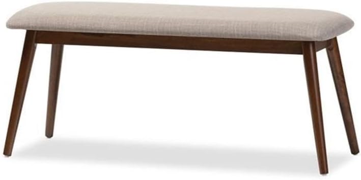 Baxton Studio Flora II Mid-Century Dining Bench Dark Grey Fabric Upholstered Medium Oak Finished Wood Dining Bench