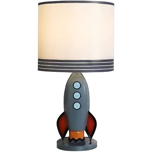 Image of HERBESTBAY Kids Bedside Table Lamp, Adorable 14 Inch Rocket Ship Design with Cute Lampshade, Space lamp Ideal for Children's Bedroom Decor, Includes LED Bulb