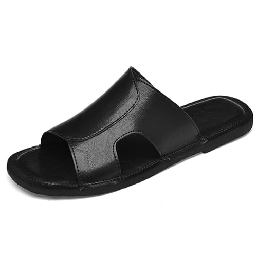 Men's Soft Pu Cutout Flat Beach Slides Sandals Comfor Light Open Toe Anti-Slip Slip On Casual Wading Sandals Summer Outdoor Walking Slides