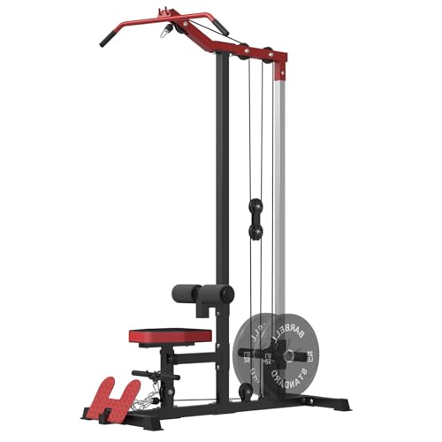 Mikolo LAT Pulldown & Row Machine with Leg Hold, Red