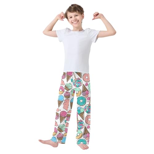 Ice Cream Donut Boys Long Pants Soft Trousers Elastic Waist Kids Lounge Bottoms with Pockets S-XL2