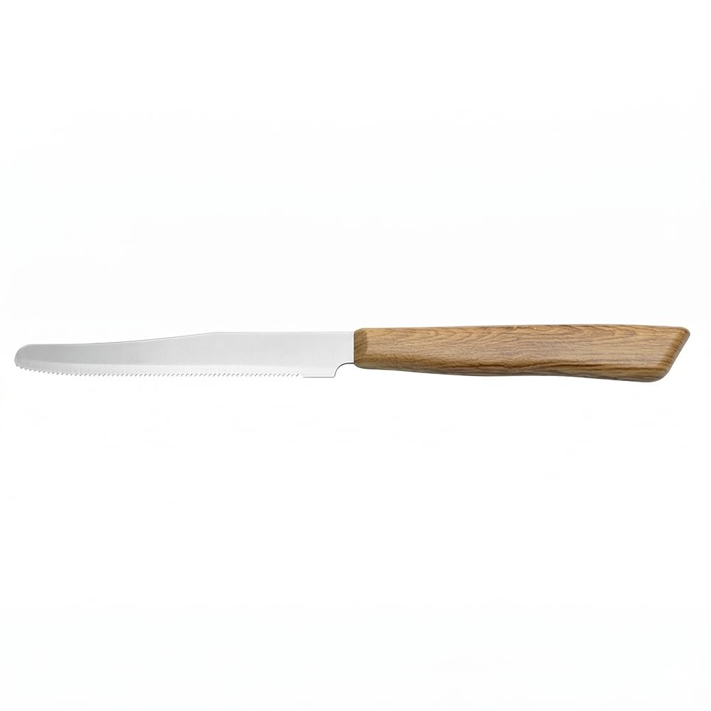 Coltello da tavola set 12 manico effetto legno lama acciaio inox seghettata per bar pub ristoranti tavola casa-beige