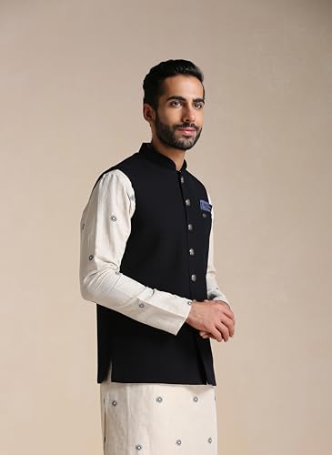 Image of Manyavar Men's Rayon Blend Textured Ethnic Jacket (1pc)