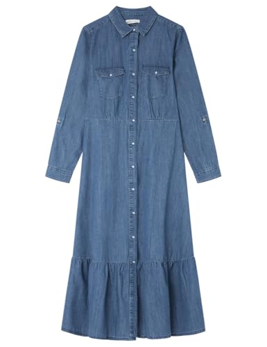 Springfield Vestido Midi Camisero Vaquero, Azul Ahumado, 38 para Mujer