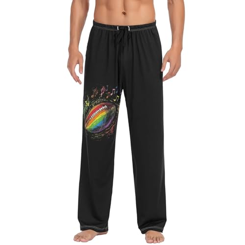 Pantalon de pyjama motif football arc-en-ciel doux et long à poches