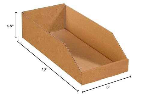 Image of BOX USA BBINBWZ818K Open Top Bin Boxes, 8 inch x 18 inch x 4 1 /2 inch, Kraft (Pack of 50)