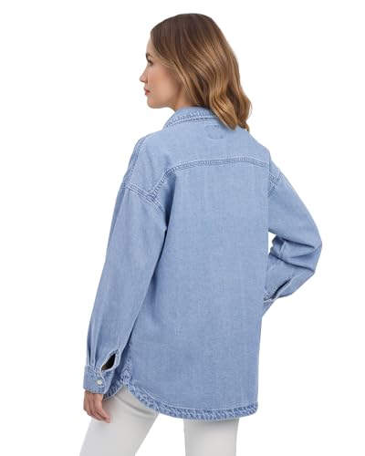 HISEA Denim Shacket for Women, Womens Long Sleeve Jean Shirt with Button, Women's Oversized Jacket with Pockets for Fall2