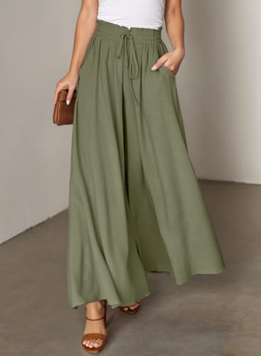 Image of Dokotoo Pants for Women Casual Elastic Waist Wide Leg Pants with Pockets