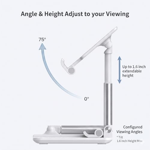 Image of Premium White Foldable & Adjustable Mobile Stand for Desk | Height Adjustable Phone Holder | Portable Anti-Slip Mobile & Tablet Stand for Video Calls, Study & Office Use