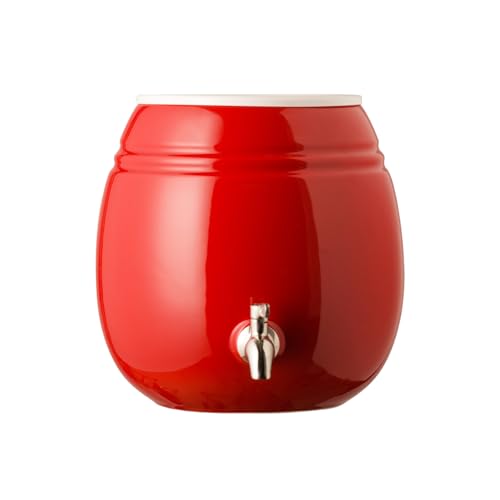 NovoH2o Premium Sara Ceramic Water Dispenser, Drink Dispenser for Kitchens, Camping, RVs, and More, Handcrafted Ceramic with Chrome Tap, BPA-Free, Colour - Red