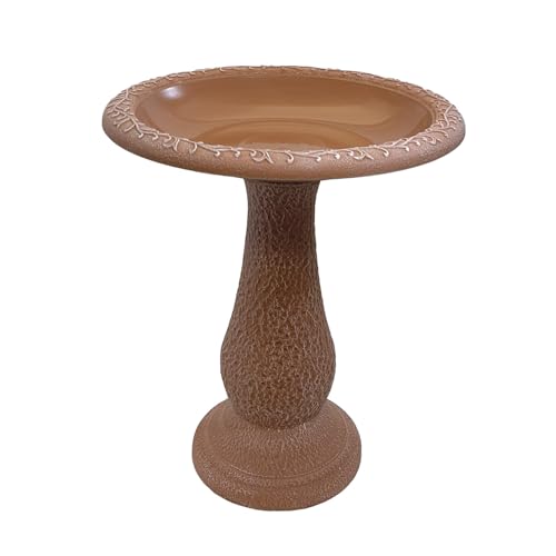 Tierra Garden Birdbath for Outdoors - 24' Terra Cotta Fiber Clay Bird Bath Bowl and Stand, Easy Assembly UV-Resistant Bird Baths for Outside, Outdoor Decor Pedestal Birdbaths, Garden Decor for Outside