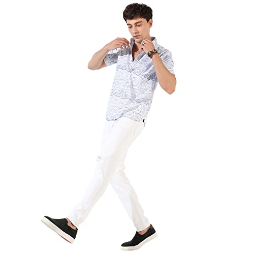 Image of CAHOOT Men's Button Up Shirt for Casual Wear | Regular Fit | Poly Lycra Shirt Crafted with Short Sleeve & Enhanced Stretch Comfort Fit for Everyday Wear