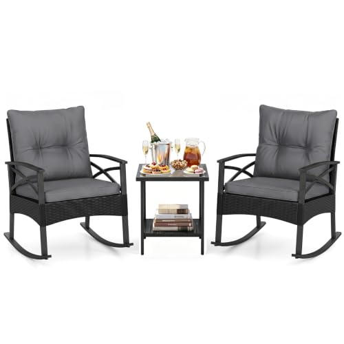 Image of Tangkula 3 Pieces Wicker Outdoor Rocking Chairs Set