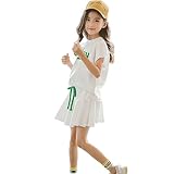 [Rolanko] 子供服 女の子 夏服 セットアップ 半袖 ジャージ キッズ 上下セット ガールズ tシャツ キュロットスカート ダンス 普段着 通園 通学 ホワイト 150