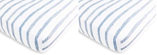 Image of Amazing Baby Cotton Muslin Fitted Crib Sheet, Brushstroke, Denim (Pack of 2)