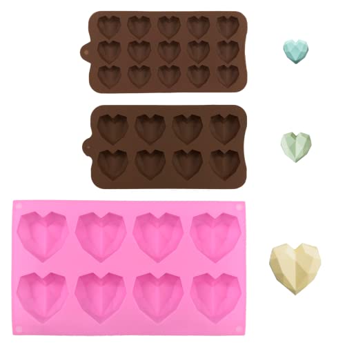 Geometric Heart Silicone Molds (3 Pcs) - Mini Heart Shapes For Ice Cubes, Chocolate & Fun Shapes
