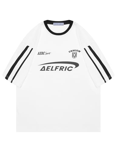 Aelfric Eden Graphic Tees Y2k Women Oversized T Shirts Striped Patchwork Crewneck Unisex Streetwear Tops