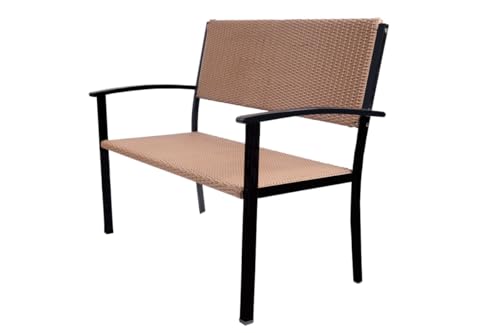 Image of Amazon Brand - Solimo Rattan and Wicker 2 Seater Garden Bench | Durable Outdoor Park Bench for Balcony Patio Terrace, Living Room | Ideal Indoor and Outdoor Seating Furniture (Beige)
