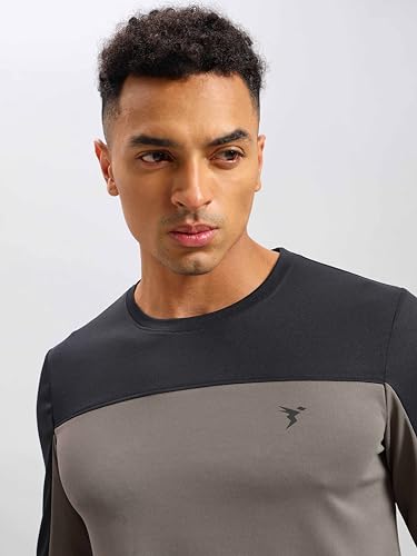 Image of TECHNOSPORT Men Colorblock Slim Fit Round Neck T-Shirt with TECHNOCOOL+ (Light Blue) Gym Tee Dry Fit T Shirt for Men Sports Top for Him