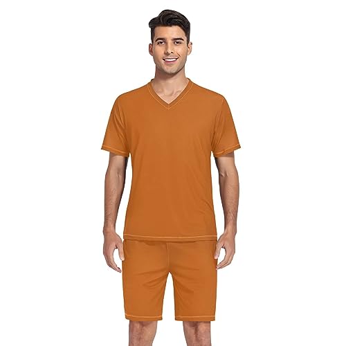 GAIGEO Dark Orange Mens Pajamas Set, Comfy Mens Short Sleeve Pajamas, Sleep Set for Summer, S-XXL4