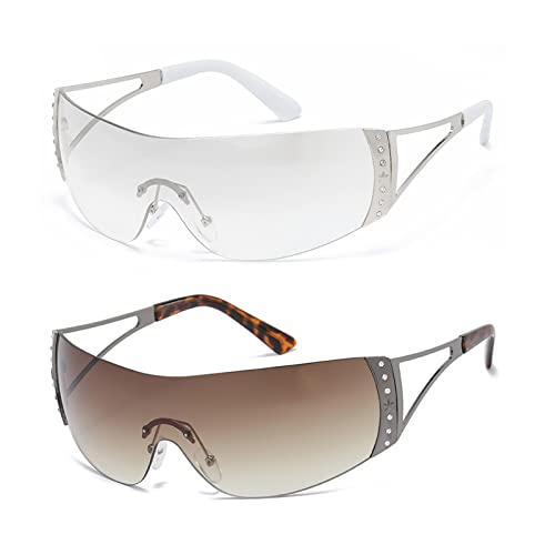 YAMEIZE Gafas de Sol Wraparound de Moda Sin Montura Y2K   para Mujeres Hombres Gafas de Oversized Wrap Aroundo Sin Montura con estilo Ciclismo Deporte Compras al aire libre