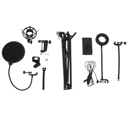Bortivier -35S Kit de Soporte de MicróFono con Anillo de Luz LED Soportes de Brazo de Tijera para Computadora PortáTil PC GrabacióN de Estudio de Karaoke
