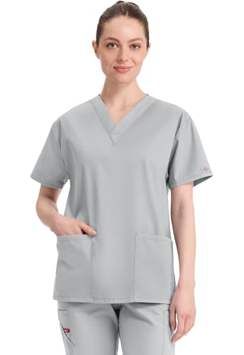 Image of Dickies EDS Signature Scrubs for Women and Scrubs for Men, Unisex One Pocket V-Neck Top in Soft Brushed Poplin 83706