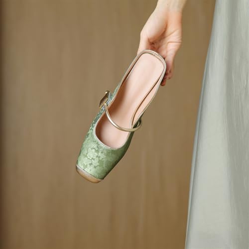 Women's Square Cap Closed Toe Slip-On Embroidery Pumps Low Block Heel Slide Hook & Loop Fastener Mules Classic Work Office Church Comfort Shoes Dress Party Shopping Dating Sandals4